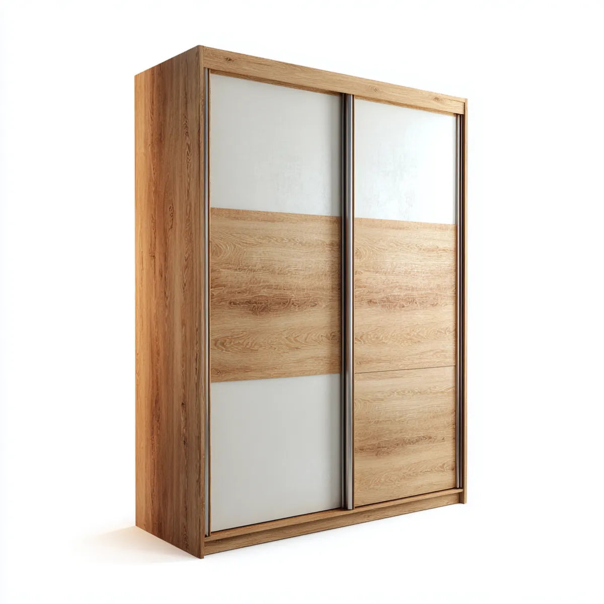 Armoire à portes coulissantes rectangulaire chêne clair et blanc 150 x 60 x 200 cm en panneaux de particules mélaminés