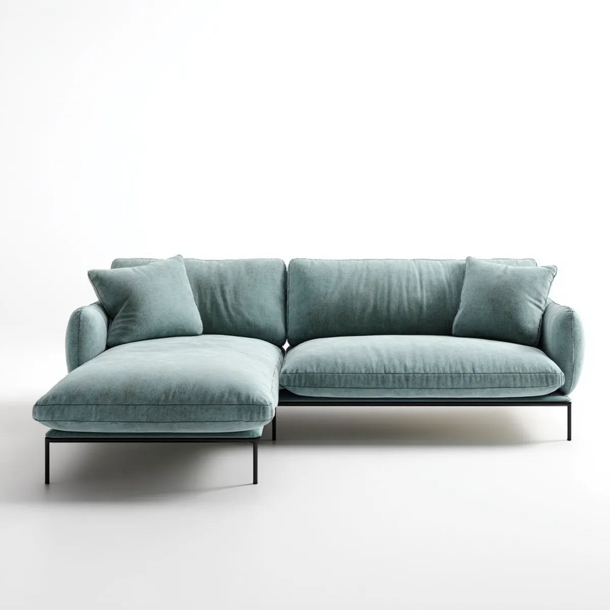 Canapé d'angle gauche 3 places vert gris en velours de polyester avec méridienne 255 x 160 x 82 cm