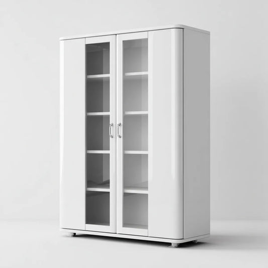 Armoire de rangement blanche à 2 portes vitrées en panneaux MDF rectangulaire 100 x 40 x 180 cm