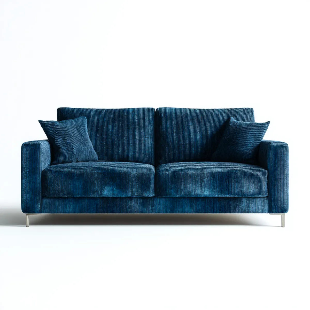 Canapé 2 places droit bleu en velours côtelé de polyester 180 x 85 x 82 cm