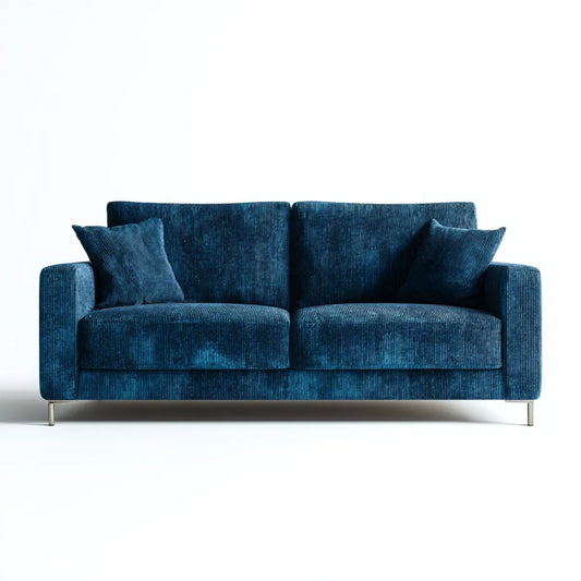 Canapé 2 places droit bleu en velours côtelé de polyester 180 x 85 x 82 cm