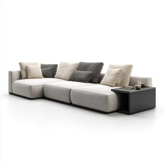 Canapé droit 3 places beige avec table d'appoint noire 320 x 100 x 72 cm en polyester forme rectangulaire