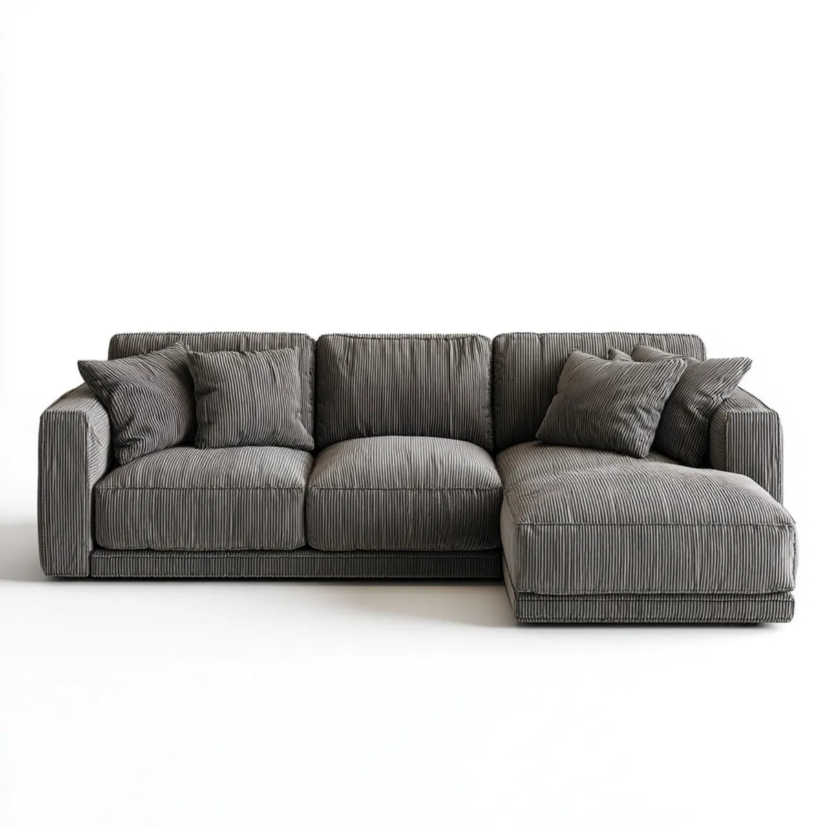 Canapé d'angle droit 3 places gris en velours côtelé polyester 280 x 160 x 85 cm