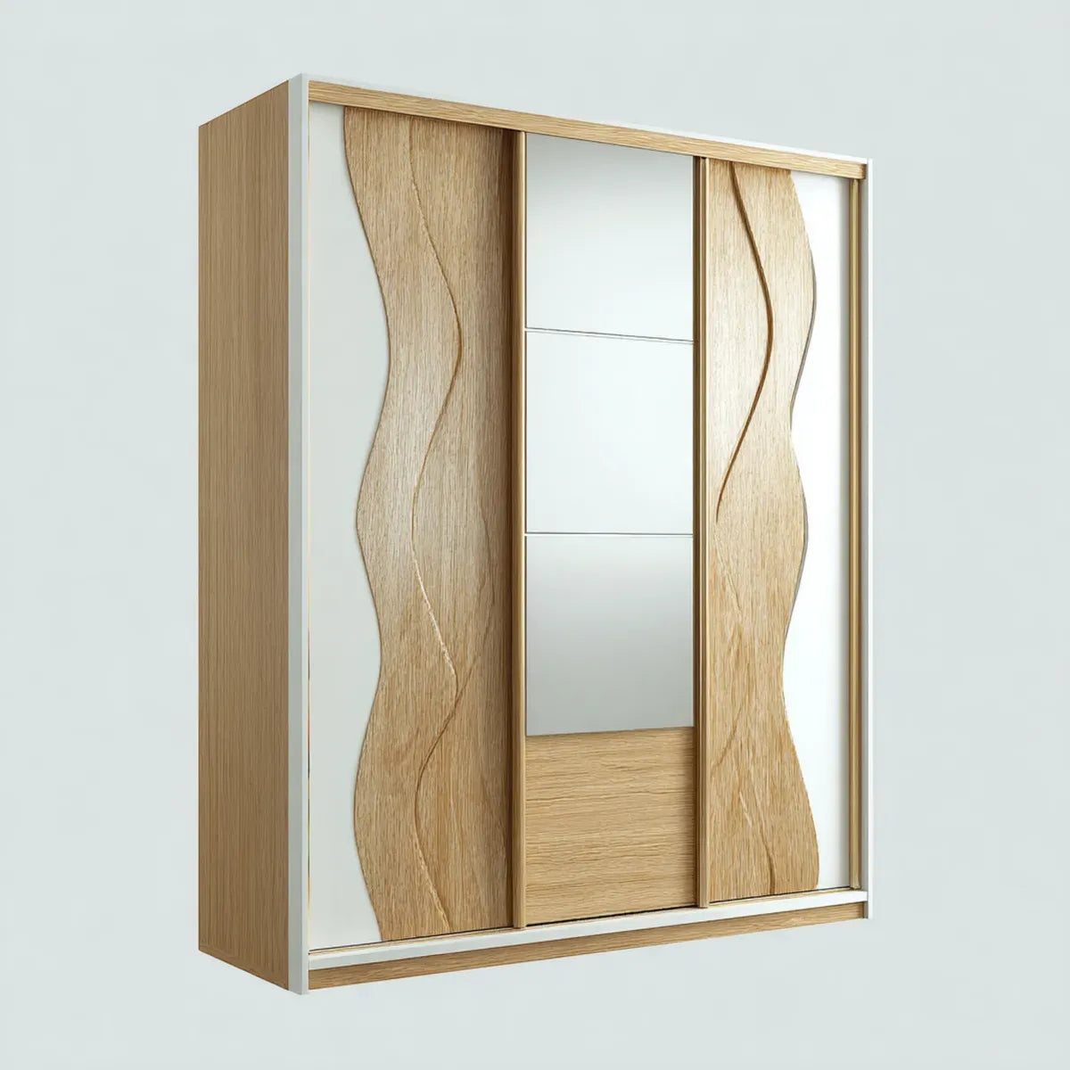 Armoire à portes coulissantes chêne clair et blanc avec miroir 180 x 60 x 200 cm en panneaux de particules