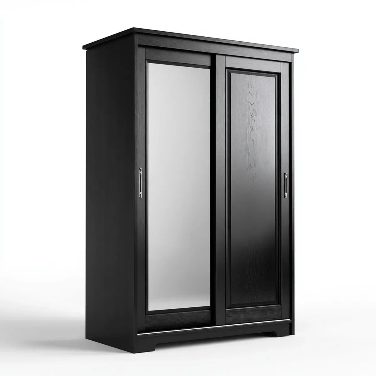 Armoire de chambre à coucher noire 120 x 60 x 200 cm en panneaux MDF avec 2 portes coulissantes dont miroir