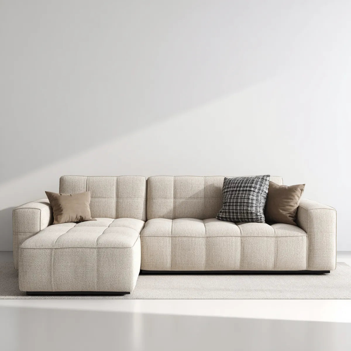 Canapé d'angle gauche 3 places beige en polyester avec méridienne 280 x 160 x 85 cm