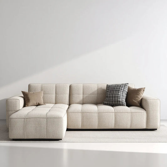 Canapé d'angle gauche 3 places beige en polyester avec méridienne 280 x 160 x 85 cm