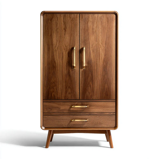 Armoire de chambre 2 portes 2 tiroirs noyer 100 x 55 x 190 cm panneaux MDF plaqués noyer rectangulaire
