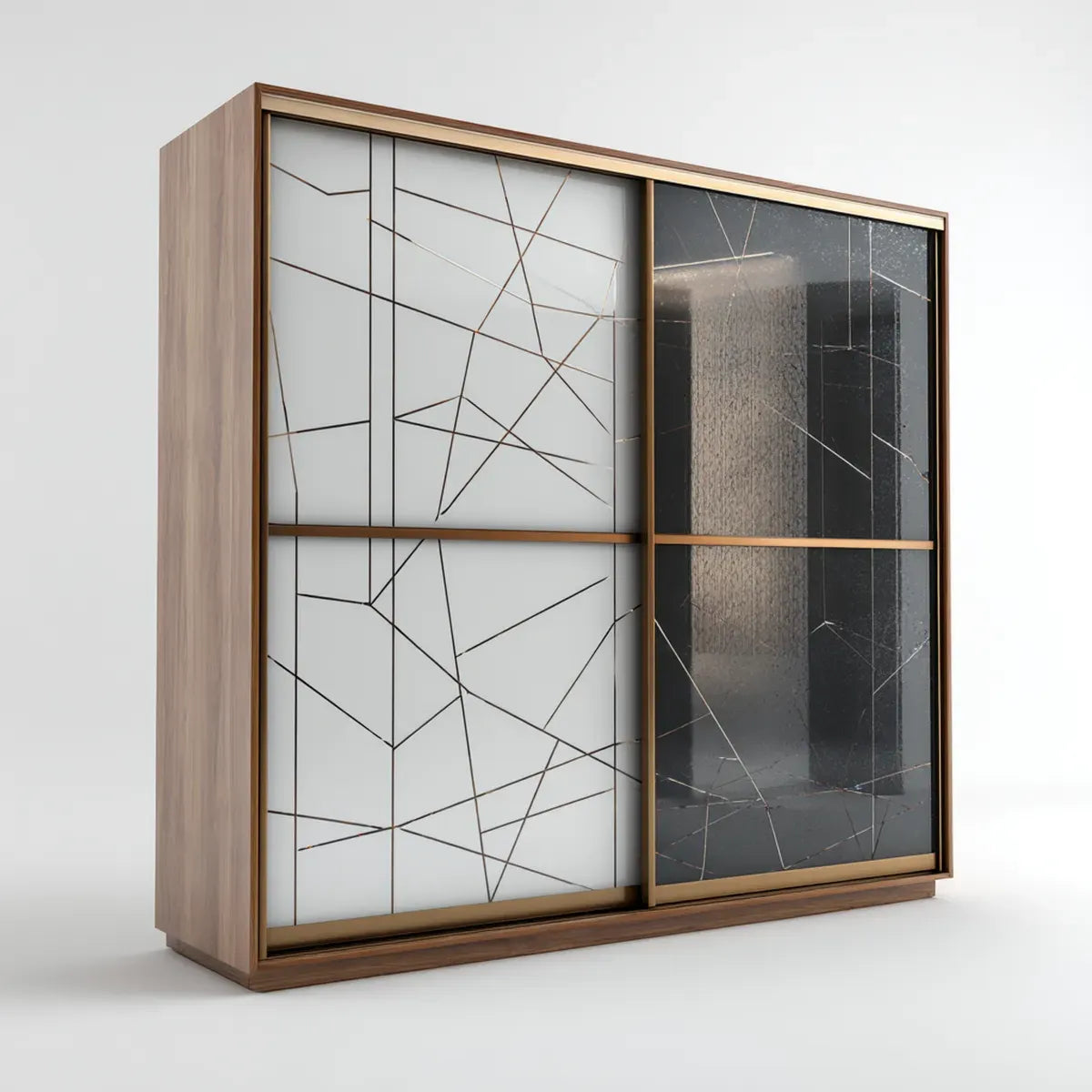 Armoire coulissante 2 portes noyer verre blanc noir 200 x 60 x 220 cm rectangulaire