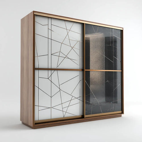 Armoire coulissante 2 portes noyer verre blanc noir 200 x 60 x 220 cm rectangulaire